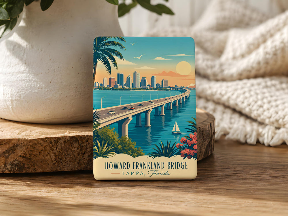 Howard Frankland Bridge Fridge Magnet, Tampa Bay Florida Bridge Landmark Souvenir Magnet, St. Petersburg to Tampa Bay Crossing Magnet