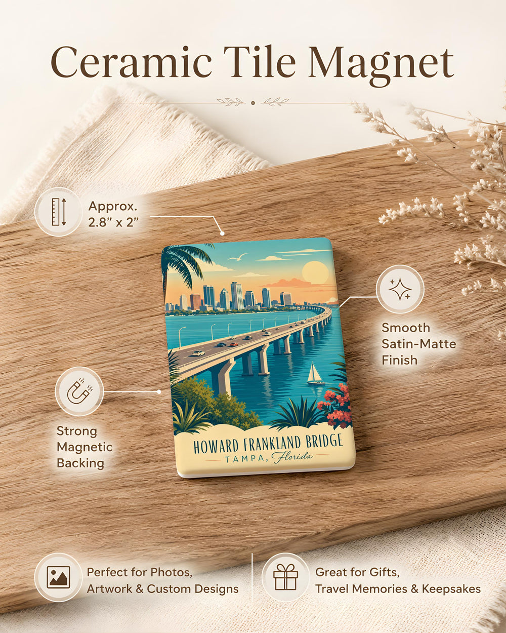 Howard Frankland Bridge Fridge Magnet, Tampa Bay Florida Bridge Landmark Souvenir Magnet, St. Petersburg to Tampa Bay Crossing Magnet
