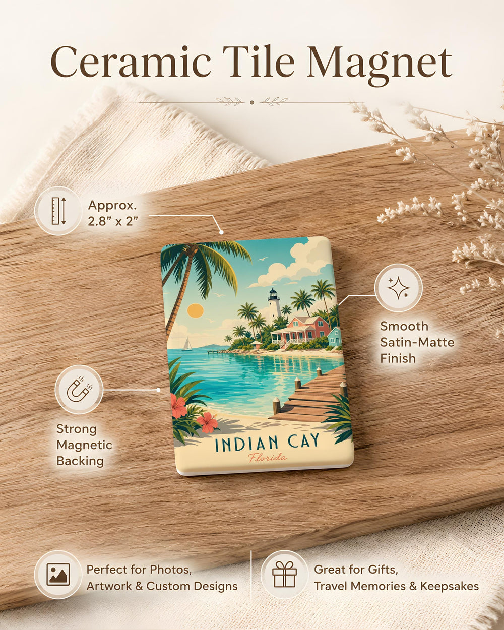 Indian Cay Fridge Magnet, Florida Keys Island Souvenir Magnet, Tropical Beach Travel Keepsake, Coastal Ocean Vacation Gift