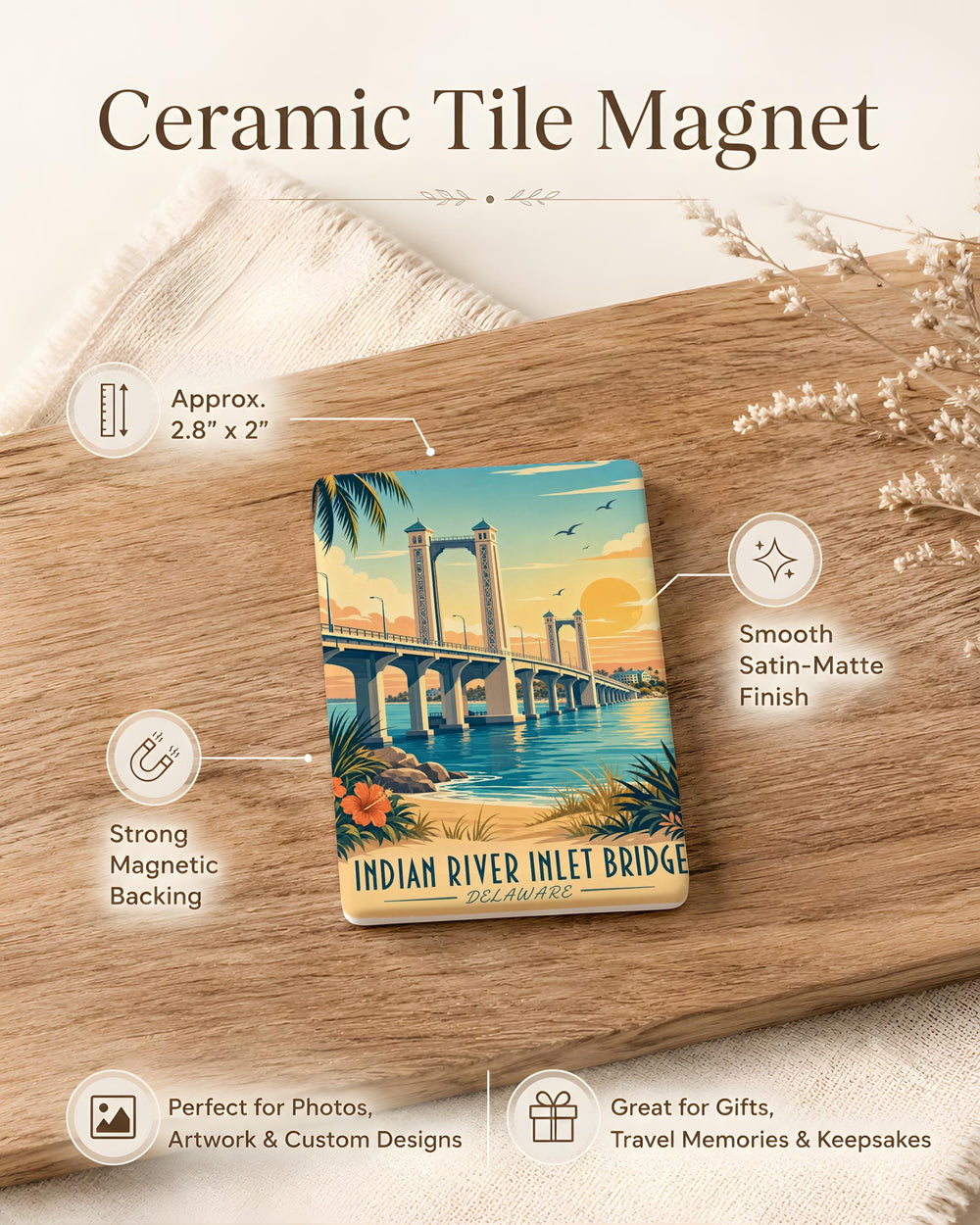 Indian River Inlet Bridge Fridge Magnet, Delaware Coastal Landmark Souvenir Magnet, Beach Town Travel Keepsake Magnet