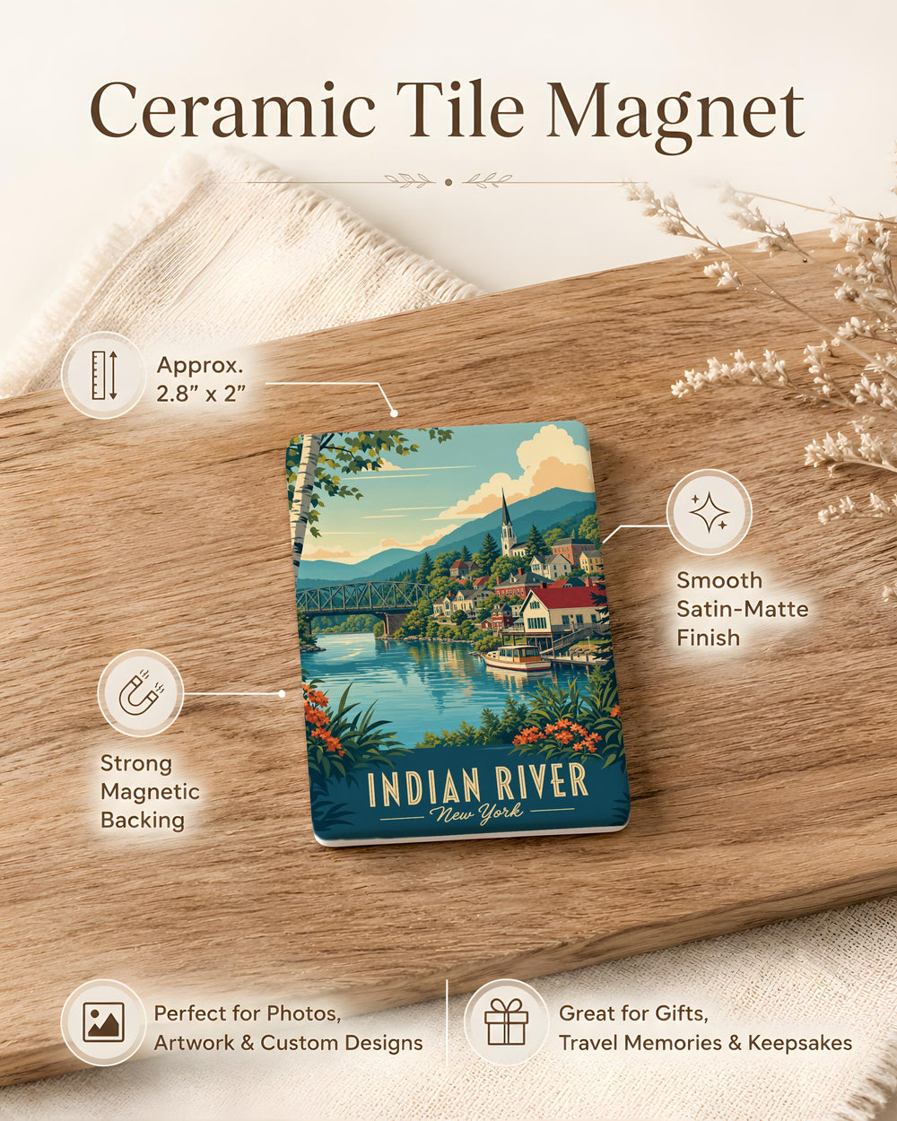 Indian River NY Fridge Magnet, Indian River New York Souvenir Magnet, Adirondacks Travel Gift, Lake & River Keepsake Magnet