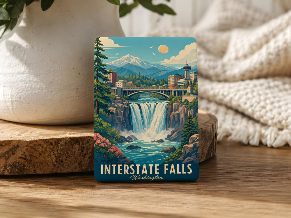 Interstate Falls Fridge Magnet, Waterfall Road Trip Souvenir Magnet, Scenic Highway Travel Keepsake Magnet