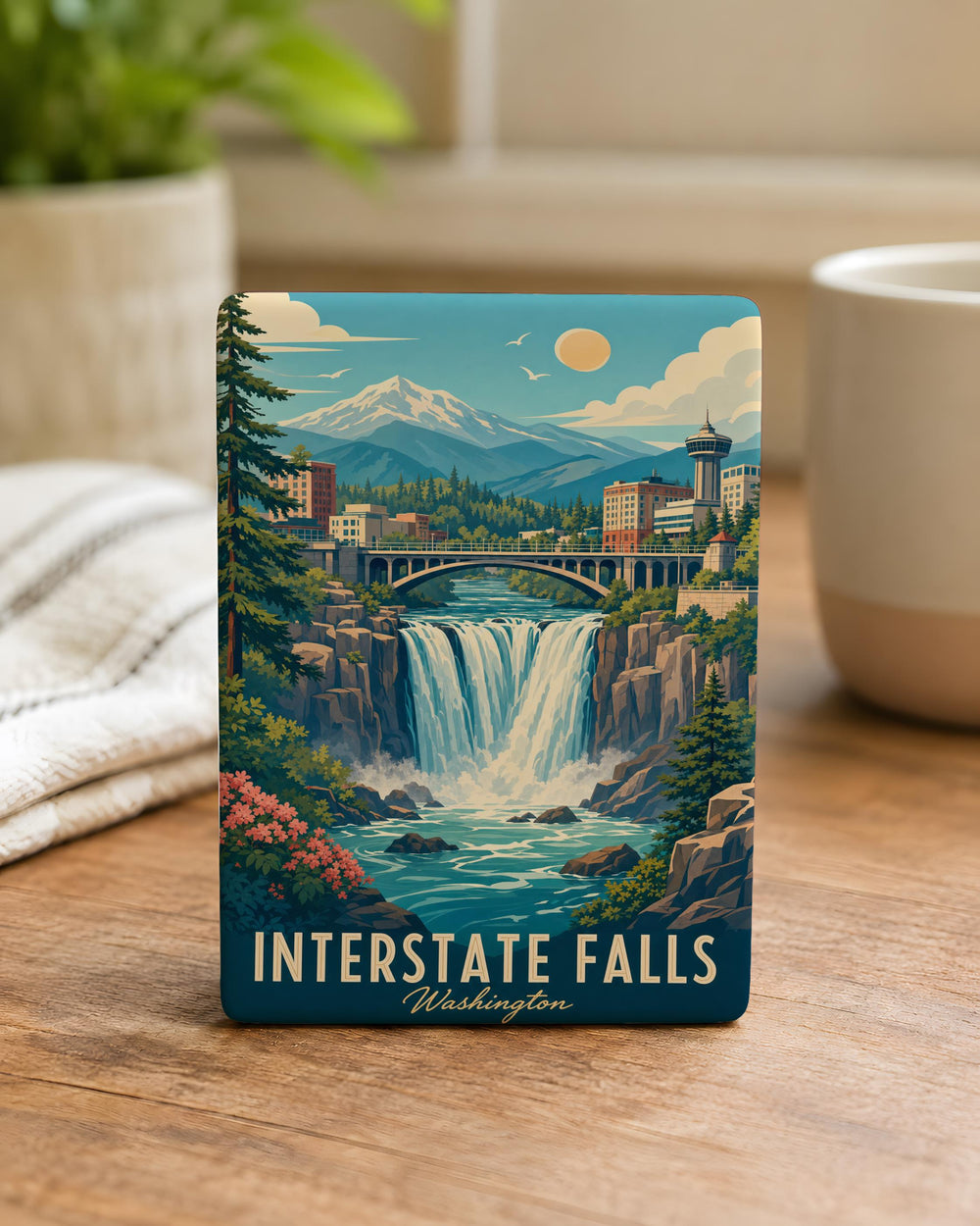 Interstate Falls Fridge Magnet, Waterfall Road Trip Souvenir Magnet, Scenic Highway Travel Keepsake Magnet