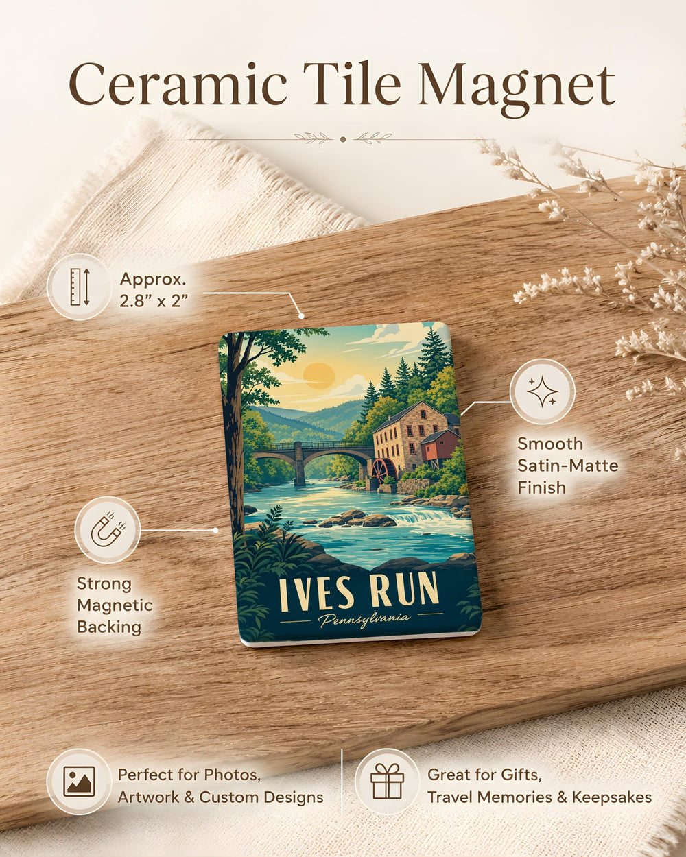 Ives Run Fridge Magnet, Ives Run Trail Nature Scene Magnet, Outdoor Hiking Creek Woods Souvenir Magnet
