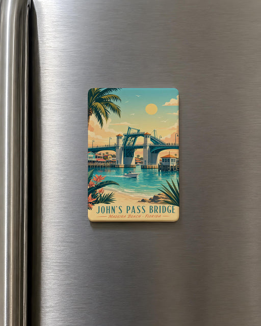Johns Pass Bridge Fridge Magnet, Johns Pass Florida Souvenir Magnet, Bridge Landmark Travel Gift, Coastal Waterfront Keepsake Magnet