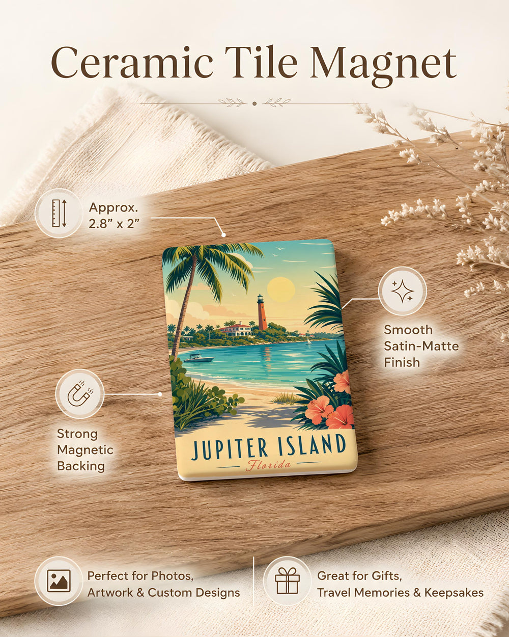 Jupiter Island Fridge Magnet, Florida Coastal Town Souvenir, Beach Travel Gift, Oceanfront Vacation Keepsake