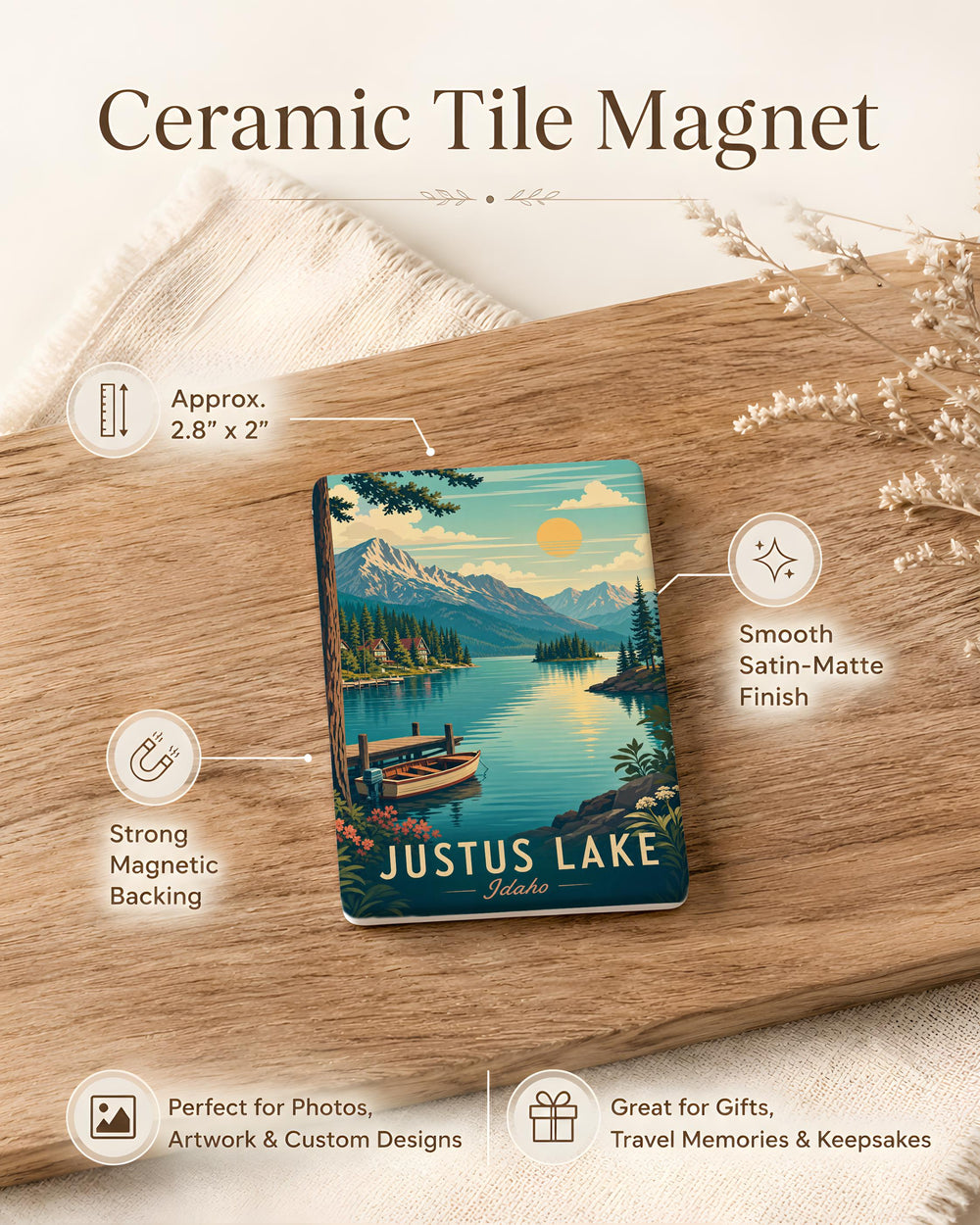 Justus Lake Fridge Magnet, Lake Landscape Souvenir Magnet, Nature Scenery Kitchen Magnet, Lakeside Travel Gift