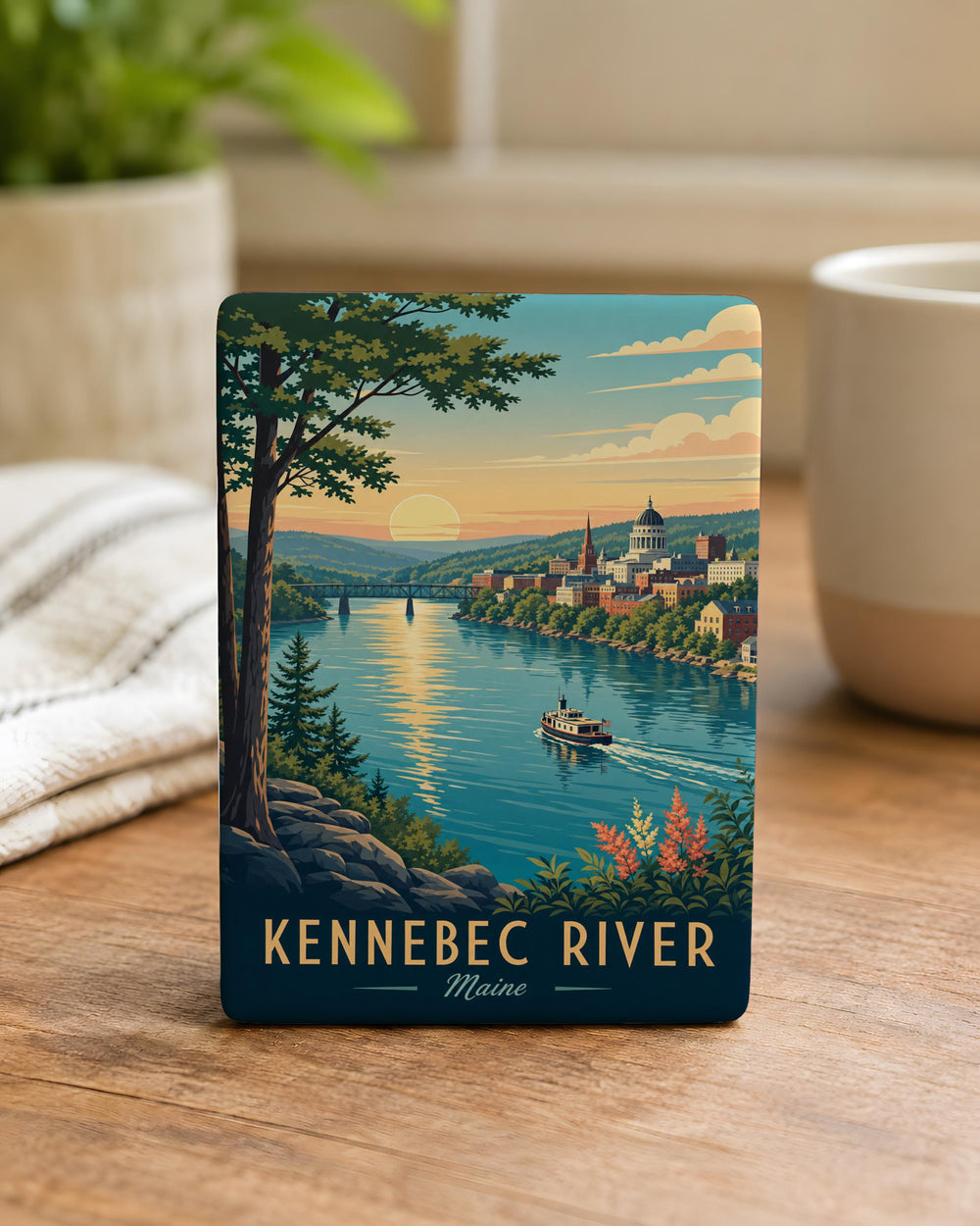 Kennebec River Fridge Magnet, Maine River Souvenir Magnet, Kennebec River Landmark Keepsake Magnet