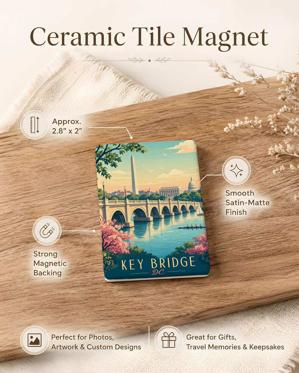 Key Bridge Washington DC Fridge Magnet, Potomac River Bridge Souvenir Magnet, DC Landmark Travel Gift