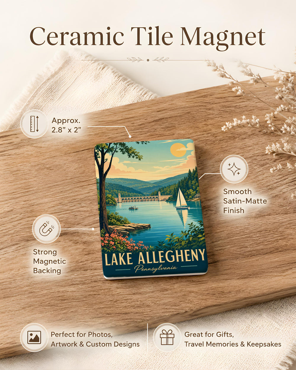 Lake Allegheny Fridge Magnet, Allegheny Mountains Souvenir Magnet, Pennsylvania Lake Travel Keepsake, Outdoor Nature Gift