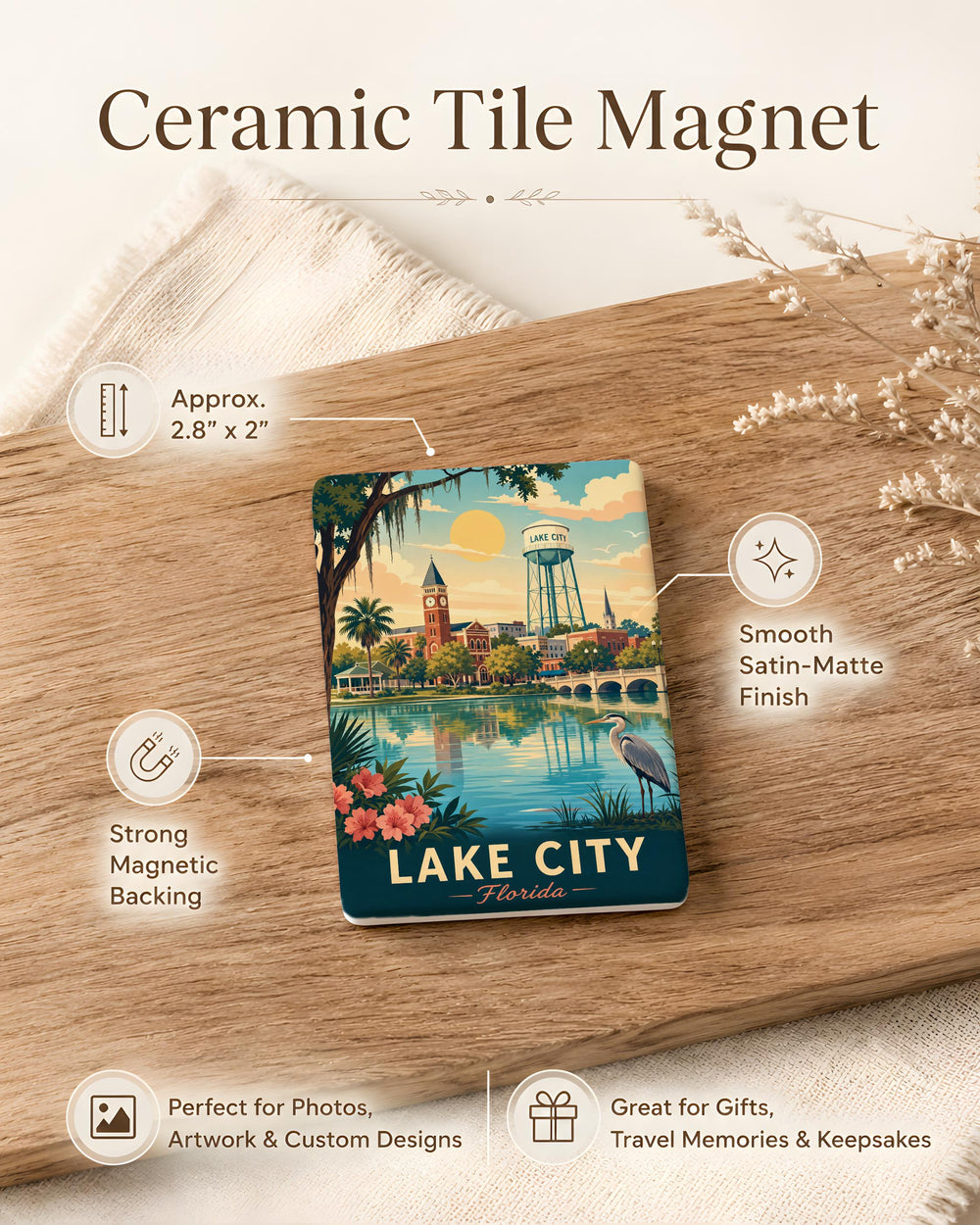 Lake City FL Fridge Magnet, Florida Souvenir Magnet, Lake City Travel Gift, City Landmark Keepsake Magnet