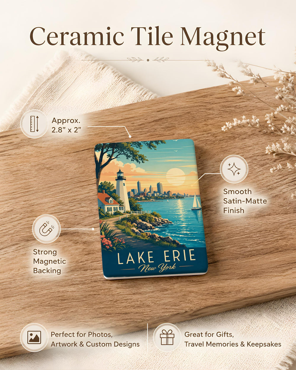 Lake Erie New York Fridge Magnet, Lake Erie NY Souvenir Magnet, Great Lakes Travel Gift, Buffalo NY Lakeside Keepsake Magnet