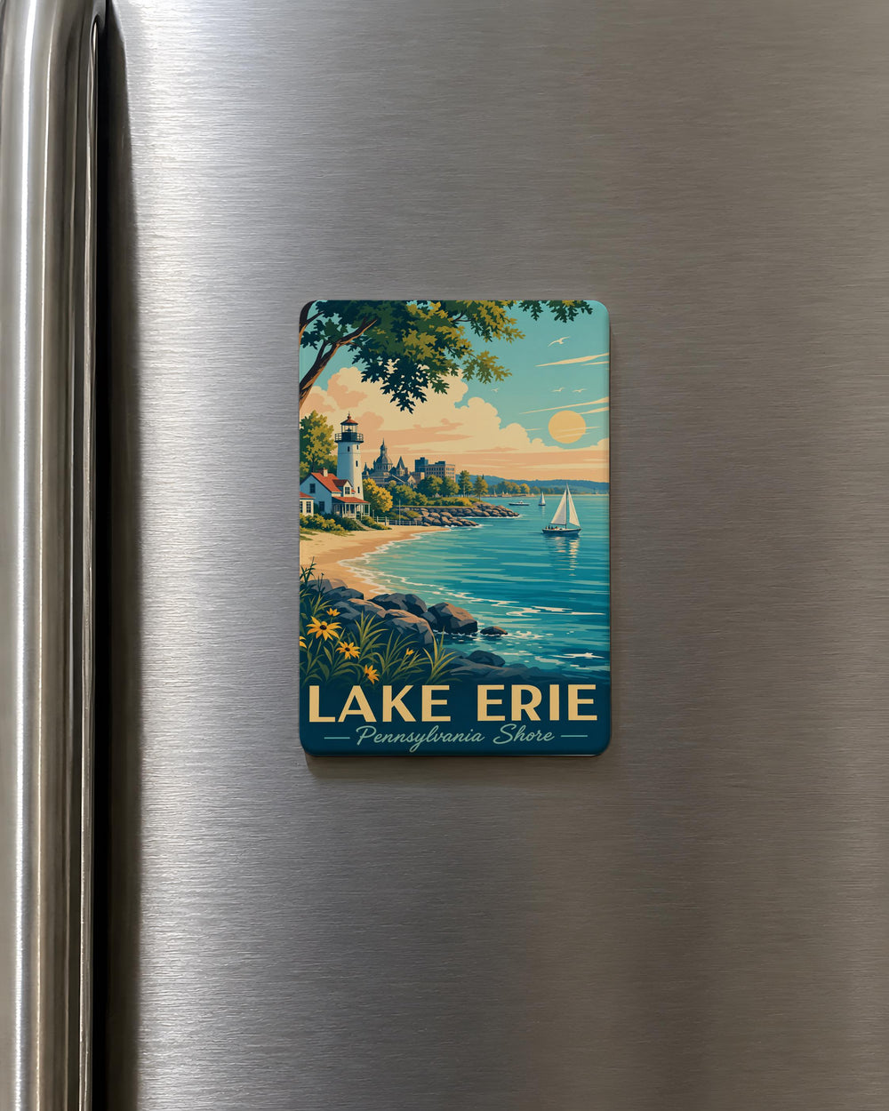 Lake Erie Pennsylvania Shore Fridge Magnet, Erie PA Lakeside Souvenir, Great Lakes Travel Keepsake Magnet