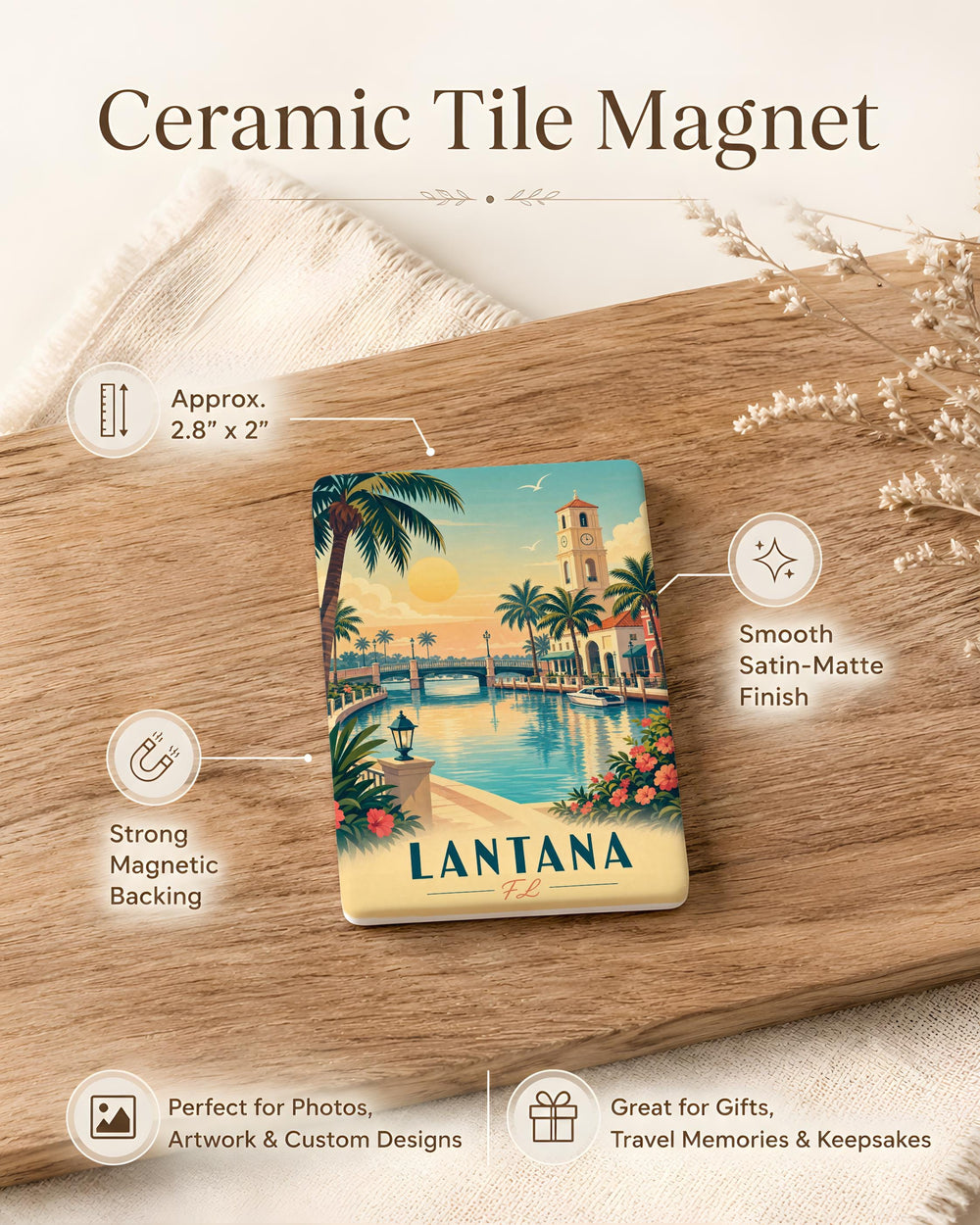 Lantana Florida Fridge Magnet, Lantana FL Souvenir Magnet, Palm Beach County Travel Gift, Beach Town Keepsake Magnet