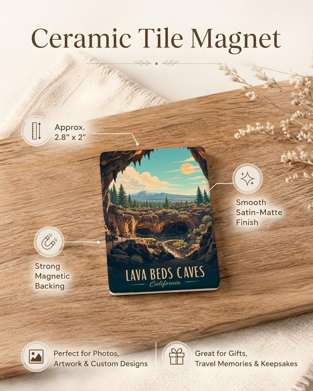 Lava Beds Caves Fridge Magnet, Lava Tubes Cave System Souvenir Magnet, California National Monument Travel Gift