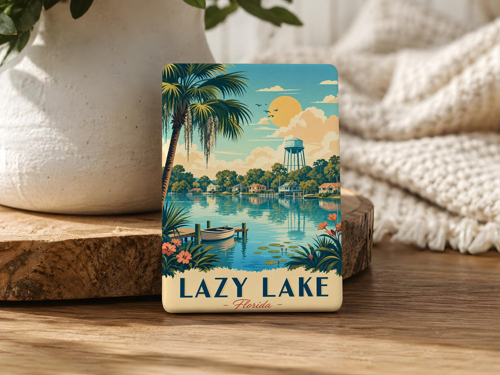 Lazy Lake FL Fridge Magnet, Florida Lake Souvenir Magnet, Lazy Lake Town Travel Keepsake, South Florida Gift Magnet
