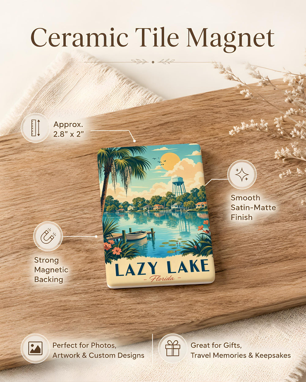 Lazy Lake FL Fridge Magnet, Florida Lake Souvenir Magnet, Lazy Lake Town Travel Keepsake, South Florida Gift Magnet