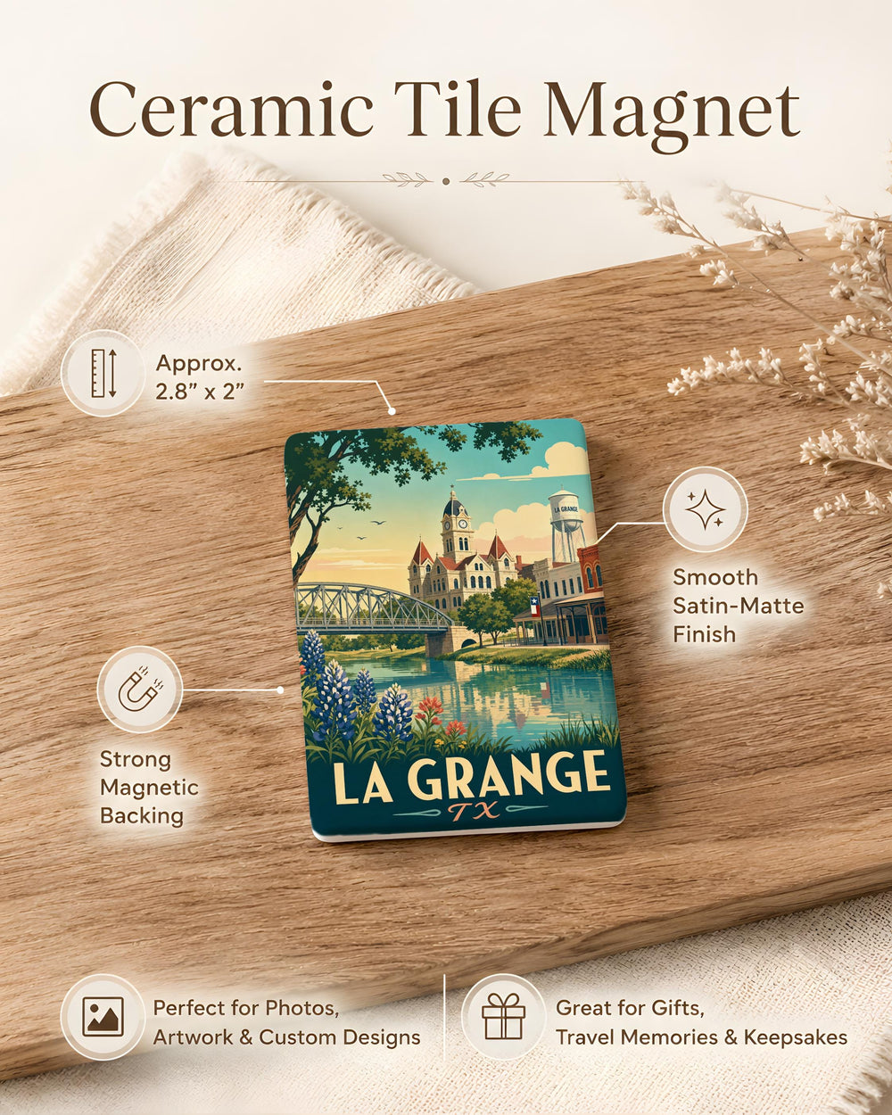 La Grange TX Fridge Magnet, La Grange Texas Souvenir Magnet, Texas Travel Gift, La Grange Texas Keepsake Magnet