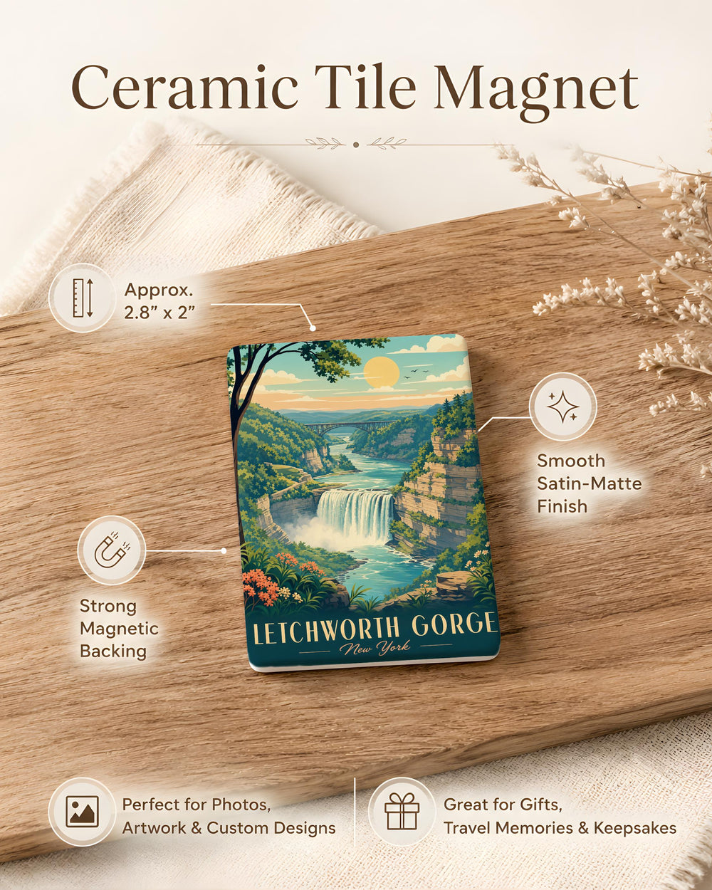 Letchworth Gorge Fridge Magnet, Letchworth State Park Souvenir, New York Travel Keepsake, Waterfall Canyon Scenic Magnet