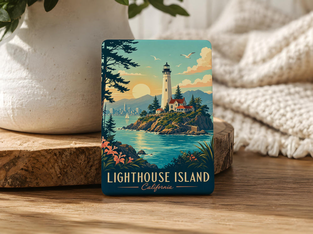 Lighthouse Island Fridge Magnet, Coastal Lighthouse on Island Souvenir Magnet, Seaside Ocean Landmark Decor Magnet
