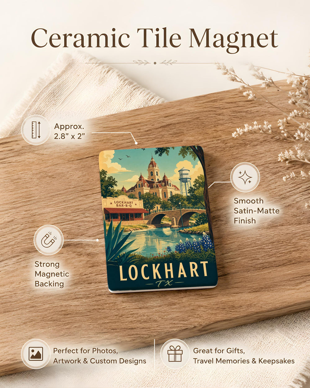 Lockhart TX Fridge Magnet, Lockhart Texas Souvenir Magnet, Texas Travel Gift, Lockhart City Magnet, Texas Keepsake Magnet