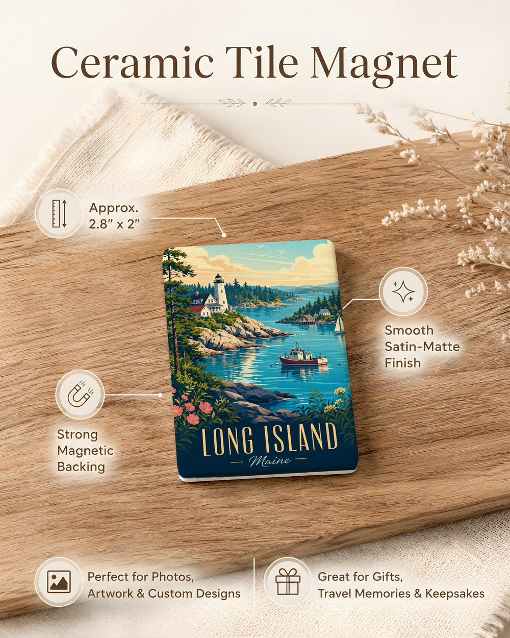 Long Island Maine Fridge Magnet, Coastal Island Souvenir Magnet, Maine Travel Keepsake, New England Gift Magnet