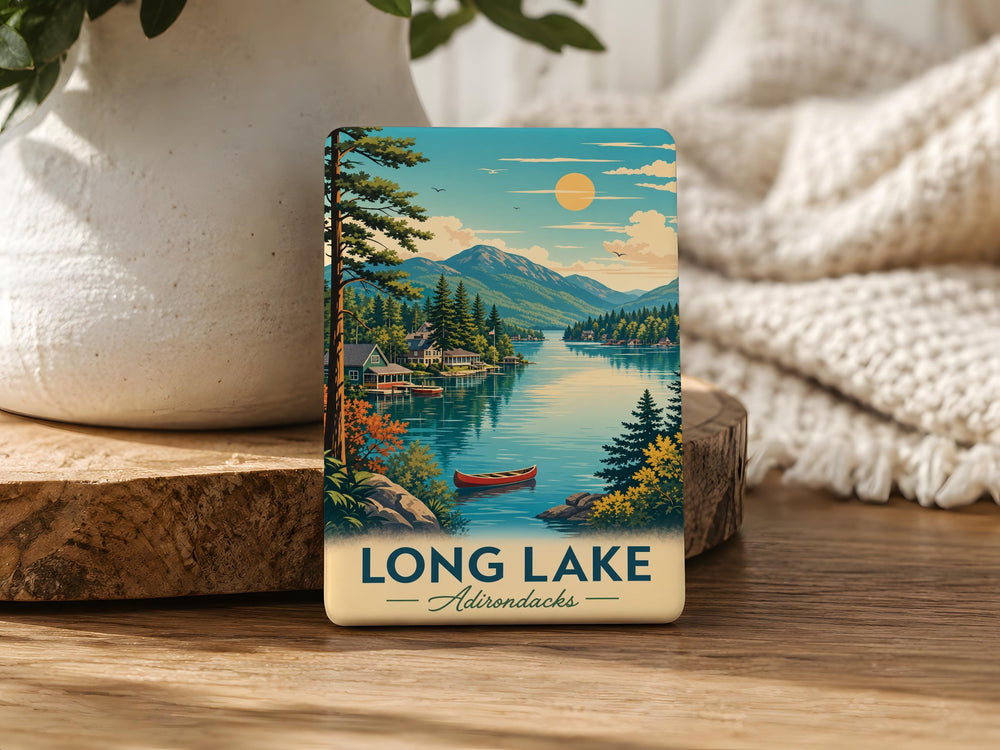 Long Lake Adirondacks Fridge Magnet, Long Lake NY Souvenir, Adirondack Park Travel Keepsake, New York Lake Cabin Decor Magnet