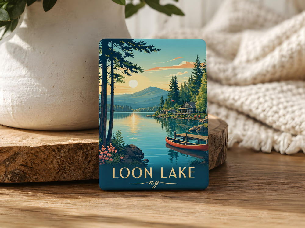 Loon Lake NY Fridge Magnet, New York Lake Souvenir Magnet, Adirondacks Travel Keepsake Magnet, Loon Lake Decor Magnet