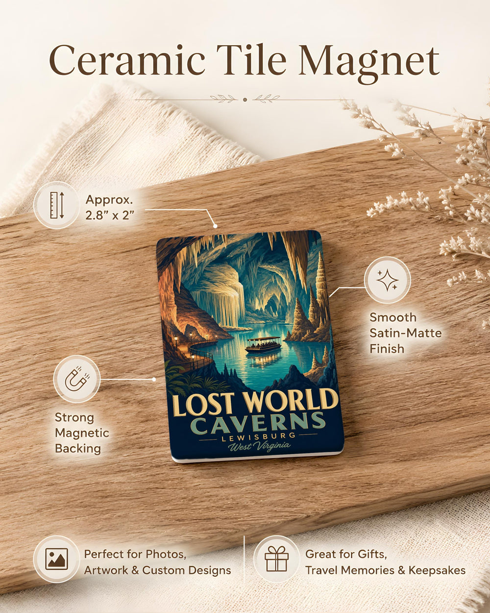 Lost World Caverns Fridge Magnet, Underground Cave Cavern Scene Souvenir Magnet, Adventure Travel Landmark Gift
