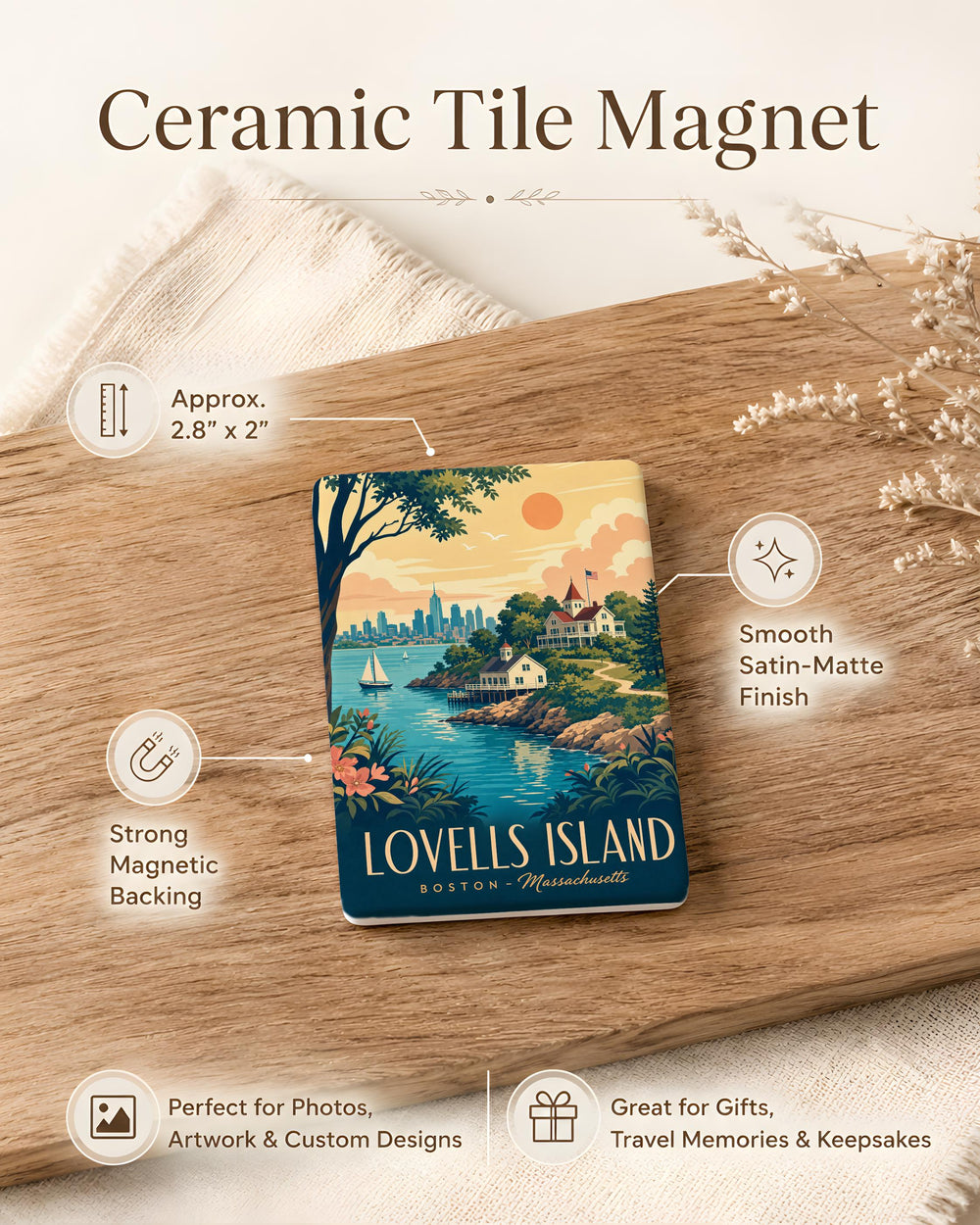 Lovells Island Fridge Magnet, Lovells Island Massachusetts Souvenir Magnet, Boston Harbor Islands Travel Keepsake Magnet