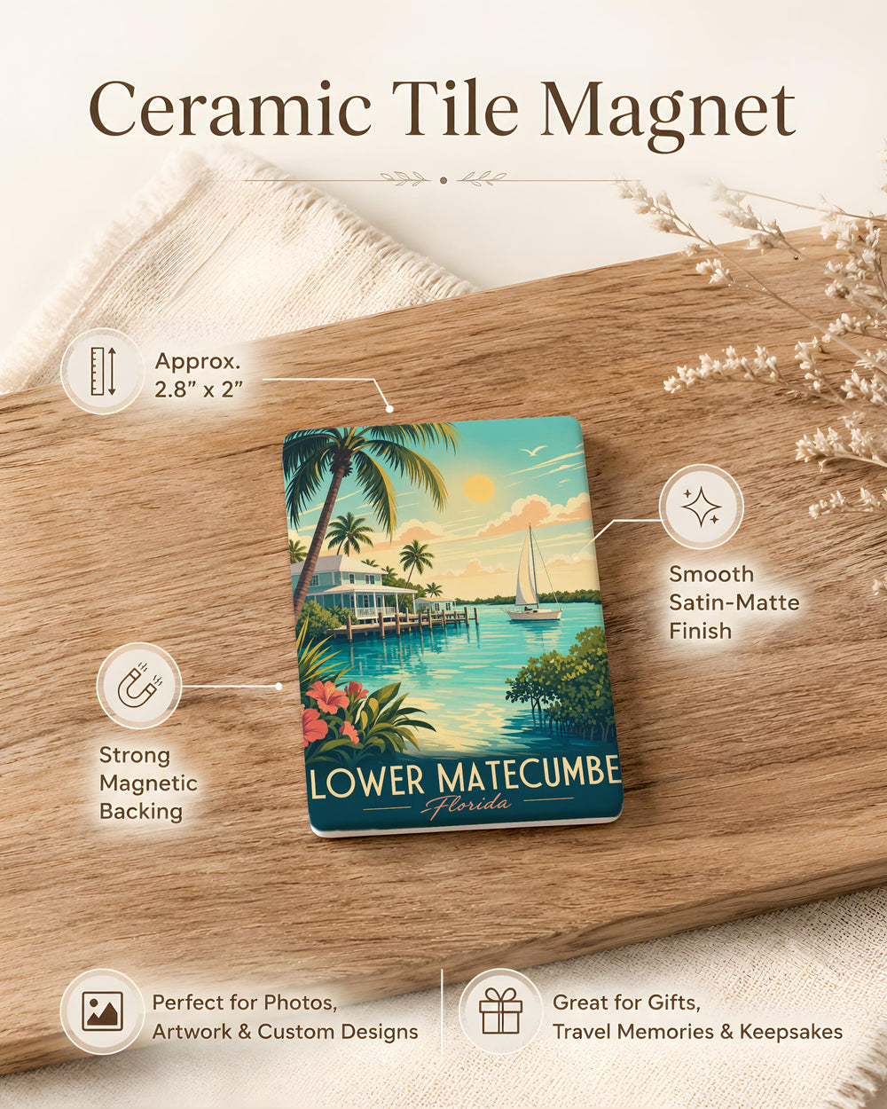 Lower Matecumbe FL Fridge Magnet, Florida Keys Souvenir Magnet, Lower Matecumbe Island Travel Gift, Coastal Decor Magnet