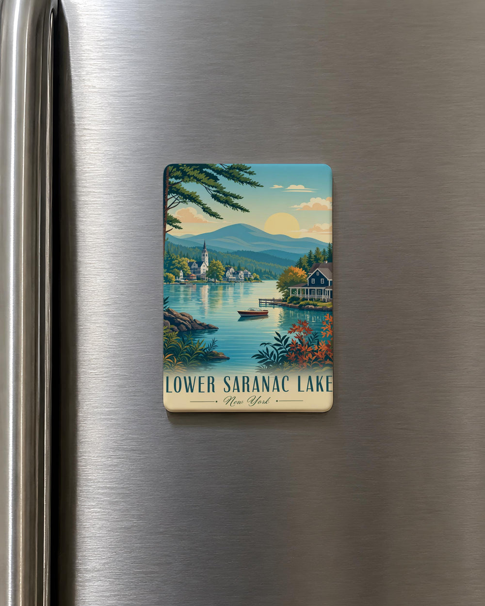 Lower Saranac Lake Fridge Magnet, Adirondack Lake Souvenir, New York Vacation Keepsake, Lake House Kitchen Decor