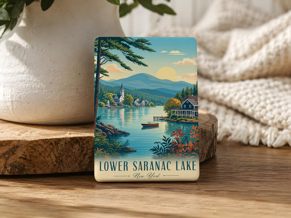 Lower Saranac Lake Fridge Magnet, Adirondack Lake Souvenir, New York Vacation Keepsake, Lake House Kitchen Decor