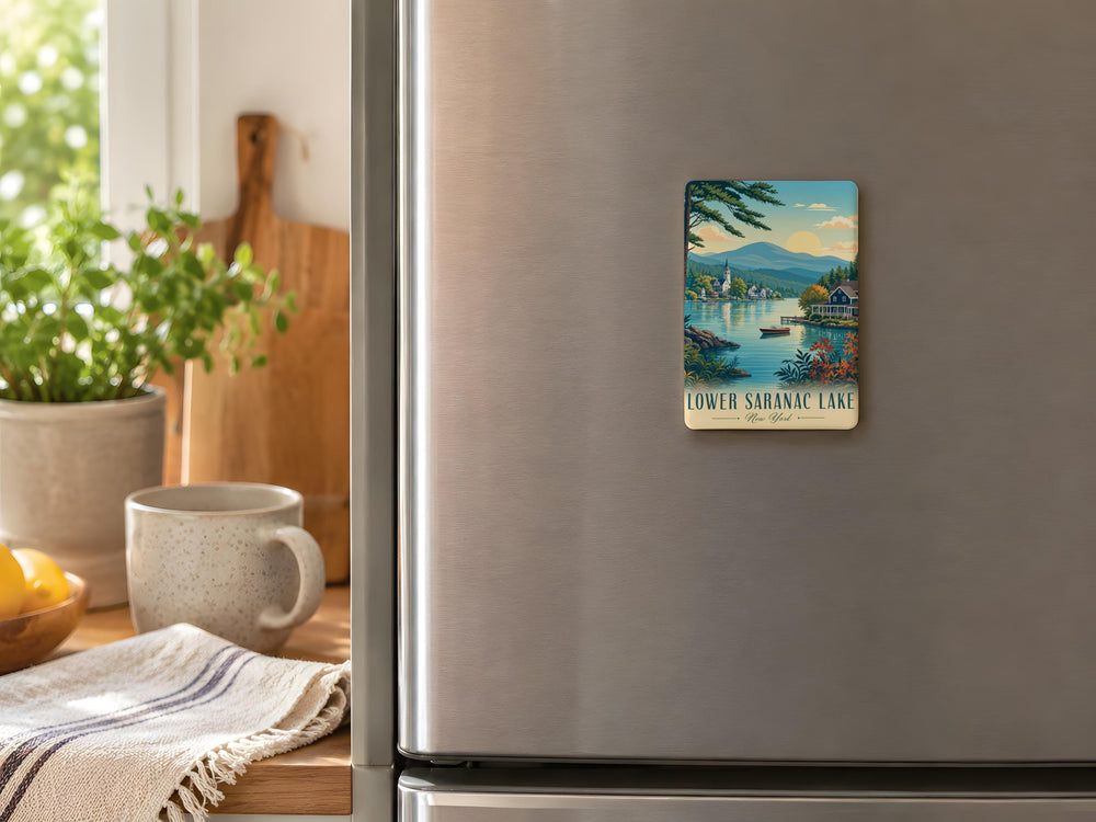 Lower Saranac Lake Fridge Magnet, Adirondack Lake Souvenir, New York Vacation Keepsake, Lake House Kitchen Decor