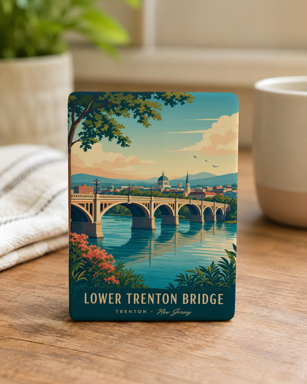 Lower Trenton Bridge Fridge Magnet, Trenton NJ Landmark Souvenir Magnet, Delaware River Bridge Travel Gift