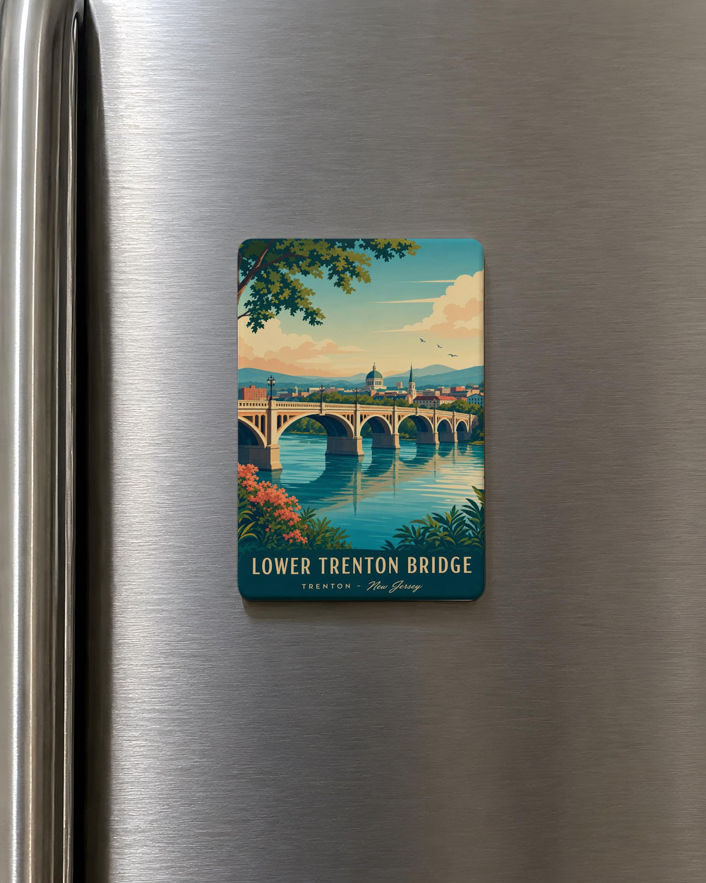 Lower Trenton Bridge Fridge Magnet, Trenton NJ Landmark Souvenir Magnet, Delaware River Bridge Travel Gift