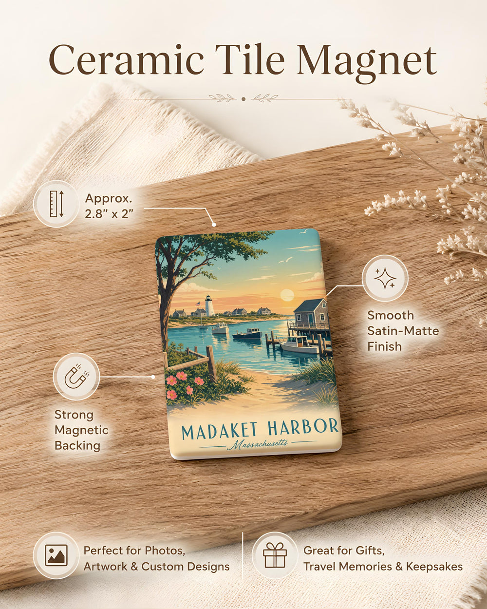 Madaket Harbor Fridge Magnet, Nantucket Massachusetts Coastal Harbor Souvenir, New England Beach Town Keepsake Magnet