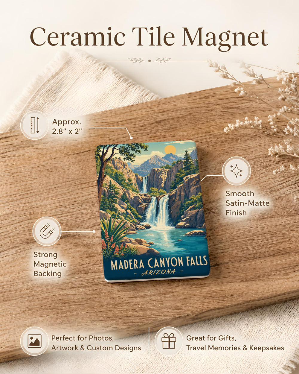 Madera Canyon Falls Fridge Magnet, Arizona Waterfall Souvenir, Nature Hike Travel Keepsake, Canyon Falls Landmark Magnet