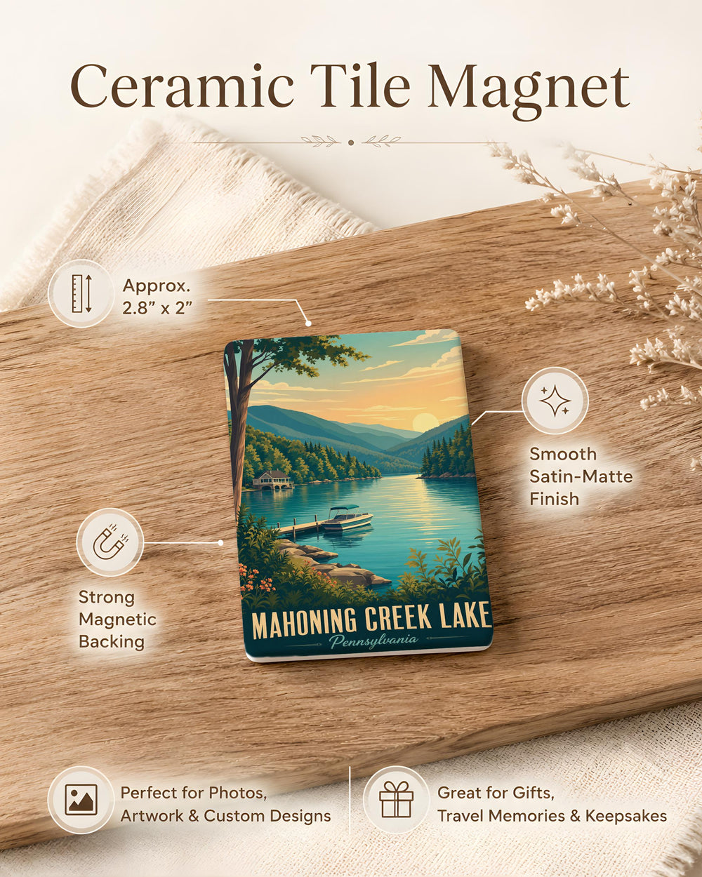 Mahoning Creek Lake Fridge Magnet, Pennsylvania Lake Souvenir, Outdoor Travel Keepsake, Nature Landmark Magnet
