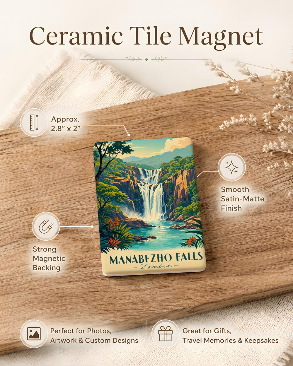 Manabezho Falls Fridge Magnet, Waterfall Nature Souvenir, Wisconsin Outdoor Travel Keepsake Magnet