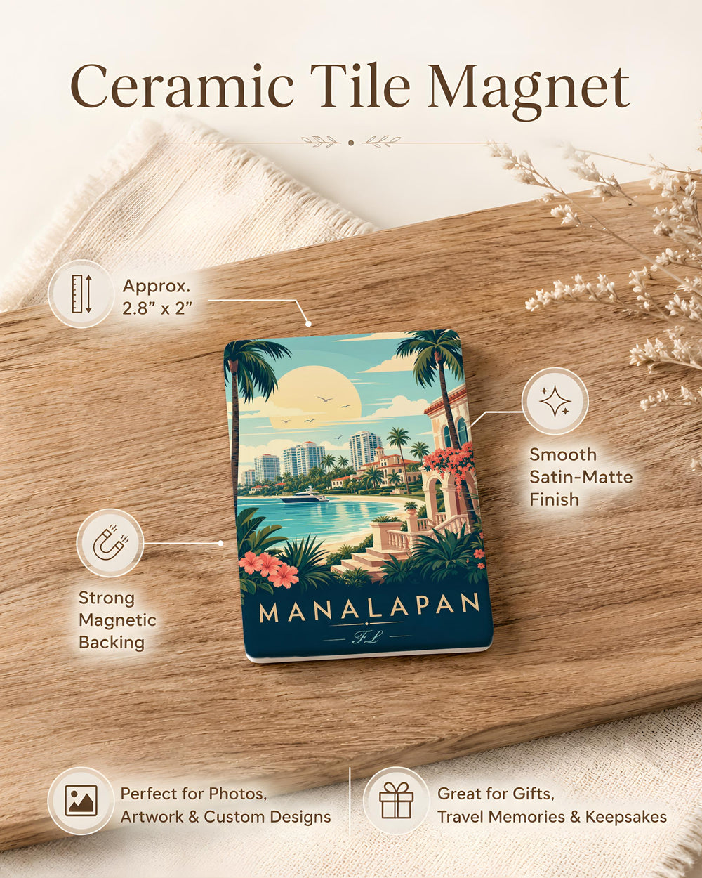 Manalapan FL Fridge Magnet, Florida Town Souvenir Magnet, Manalapan Florida Travel Keepsake, Coastal Florida Gift