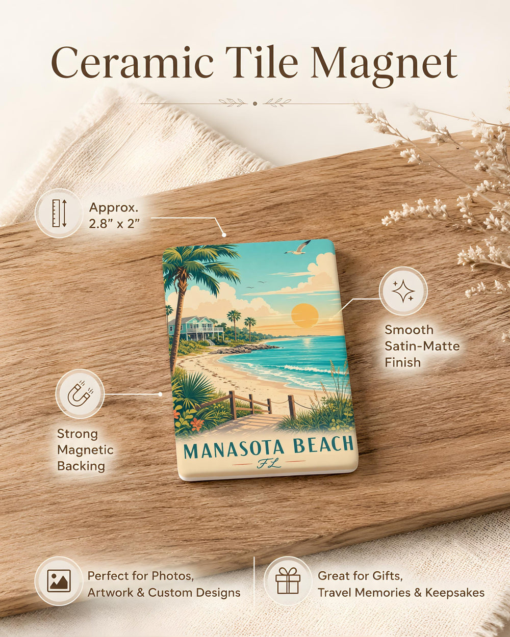 Manasota Beach FL Fridge Magnet, Florida Beach Souvenir Magnet, Manasota Key Coastal Travel Gift, Sarasota County Keepsake Magnet