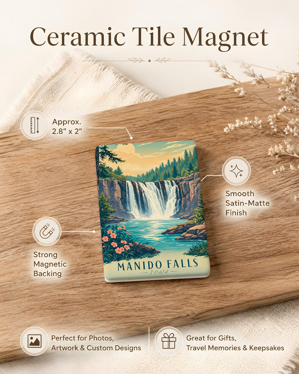 Manido Falls Fridge Magnet, Waterfall Landscape Souvenir Magnet, Nature Travel Keepsake, Scenic Falls Refrigerator Magnet