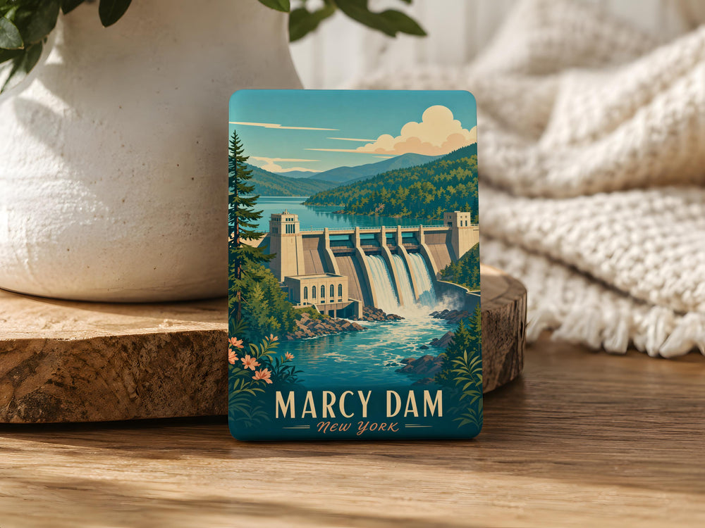Marcy Dam Fridge Magnet, Marcy Reservoir Landmark Souvenir Magnet, Adirondack New York Dam Travel Keepsake Magnet