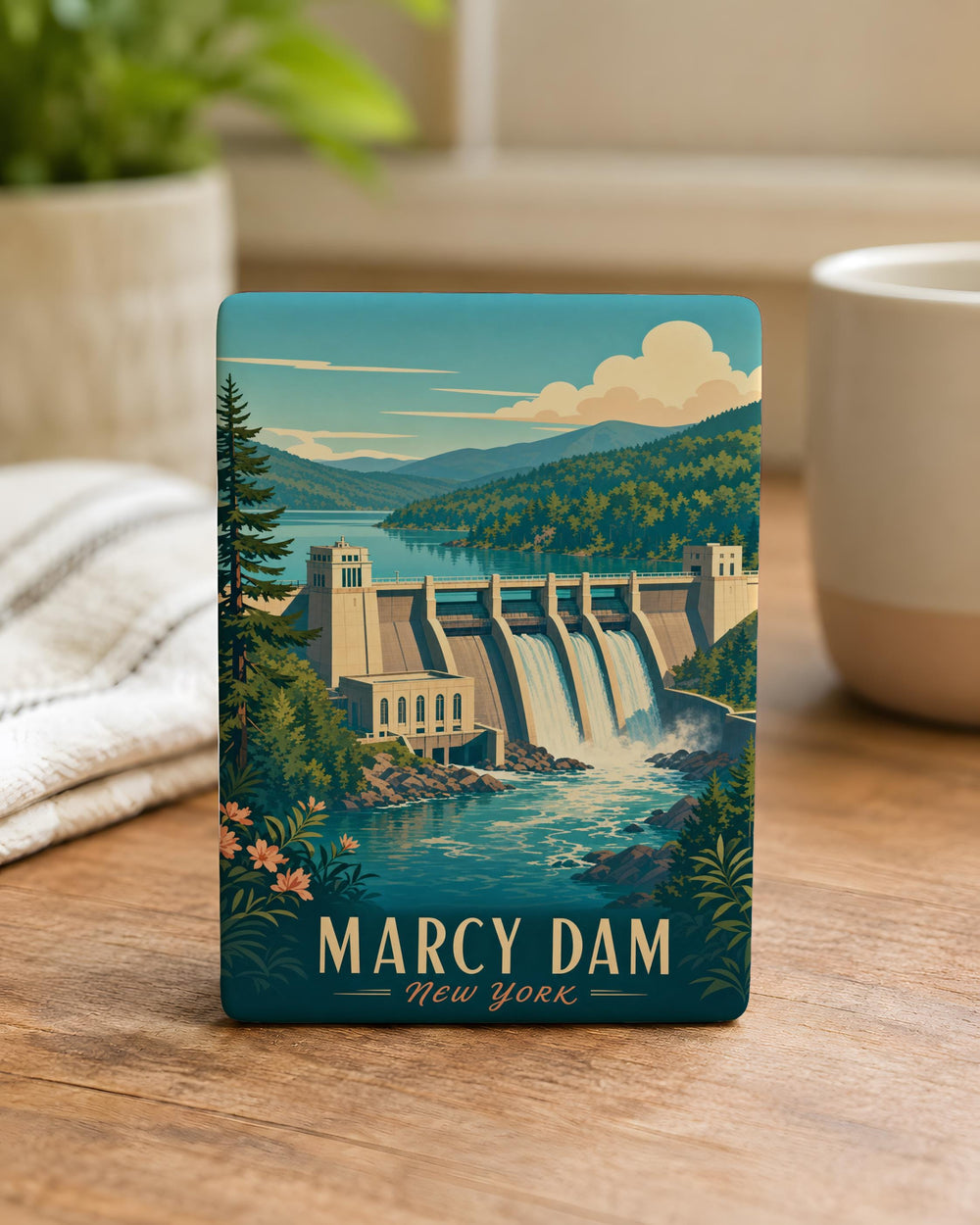 Marcy Dam Fridge Magnet, Marcy Reservoir Landmark Souvenir Magnet, Adirondack New York Dam Travel Keepsake Magnet