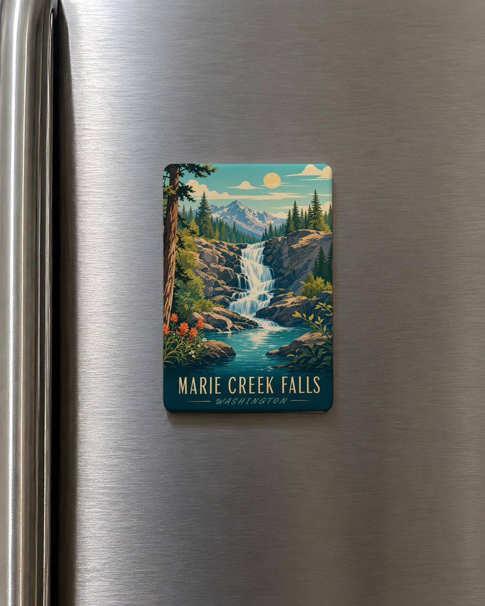 Marie Creek Falls Fridge Magnet, Waterfall Nature Scenery Souvenir Magnet, Hiking Trail Travel Keepsake Gift