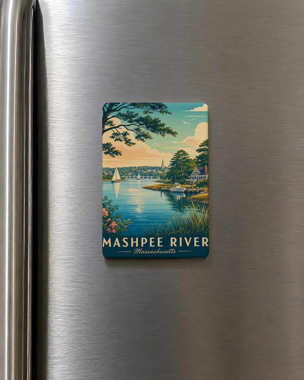 Mashpee River Fridge Magnet, Mashpee Massachusetts River Souvenir, Cape Cod Travel Gift, Coastal River Landmark Magnet