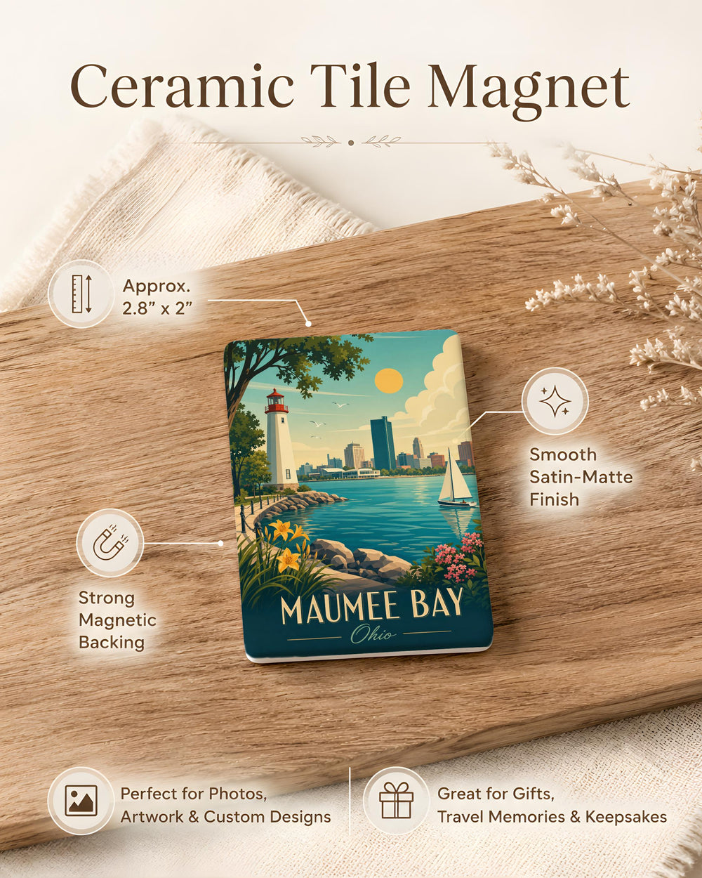 Maumee Bay Fridge Magnet, Maumee Bay Park Souvenir Magnet, Ohio Lake Erie Coastal Keepsake, Travel Gift for Nature Lovers