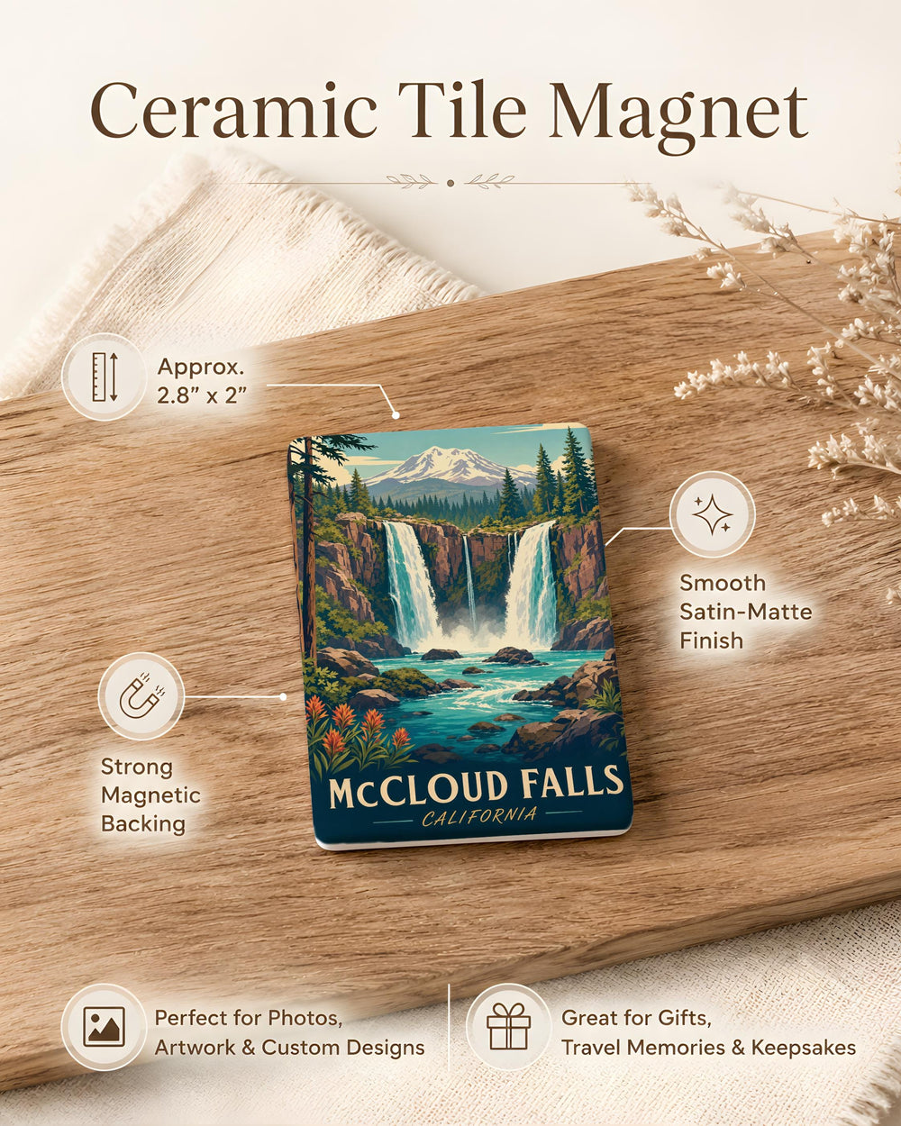 McCloud Falls Fridge Magnet, McCloud River Waterfall Souvenir, Northern California Nature Landmark Magnet, Travel Keepsake Gift