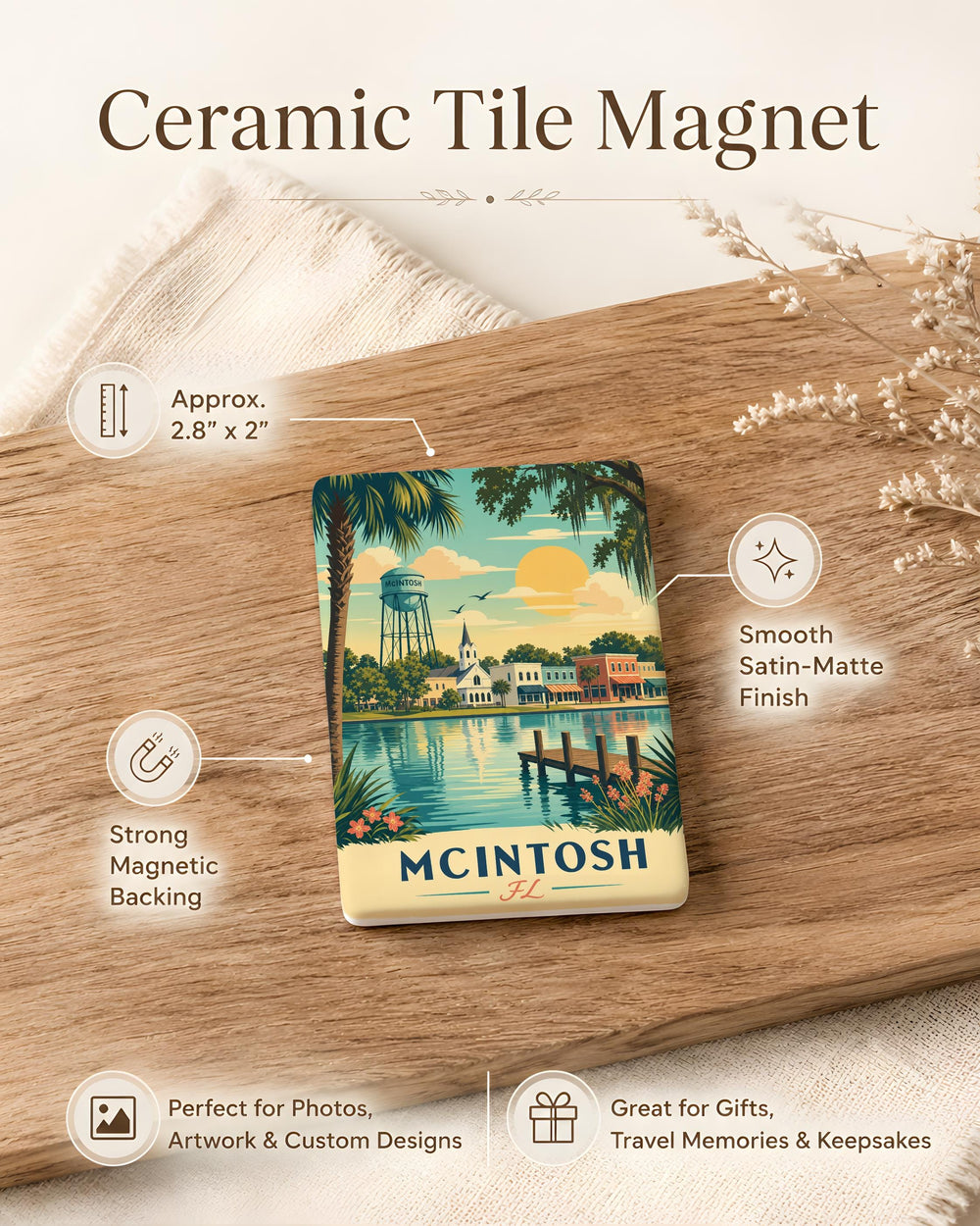 McIntosh Florida Fridge Magnet, McIntosh FL Souvenir Magnet, Small Town Florida Travel Keepsake, McIntosh FL Gift
